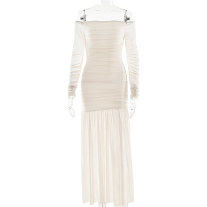 Summer off Shoulder Tube Top Dress Sexy Backless Pleated Slim Dress Women by Ragazza