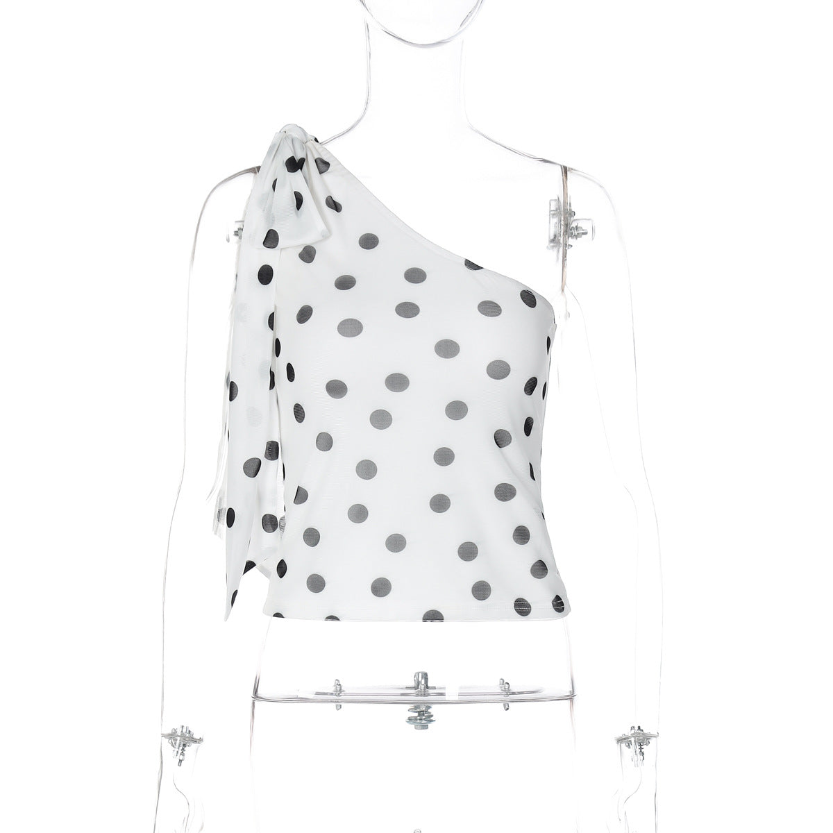 Women Clothing Summer Polka Dot Printed One Shoulder Sleeveless All Matching Slim Fit Tank Top by Ragazza