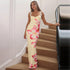 Women Clothing Summer Floral Print off Neck Lace Splicing Sling Backless Dress by Ragazza