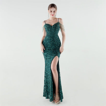 Heavy Industry Sequin Beaded Boning Corset Waist Tight Evening Dress by Ragazza