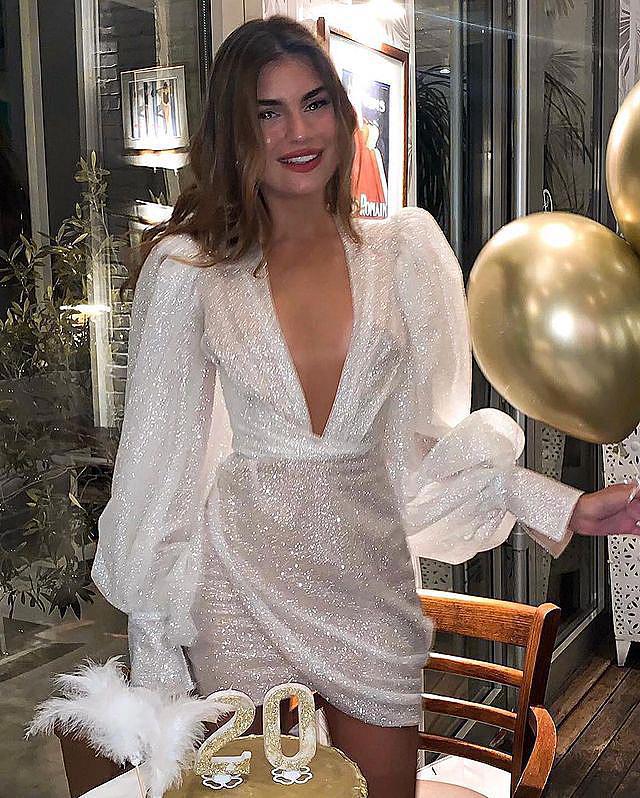 Women Clothing Sexy Shiny V neck Dress Hip Wrapped Evening Dress by Ragazza