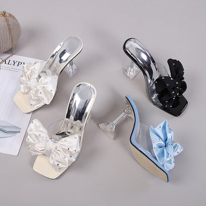 Summer Fairy Transparent Ankle Strap Sexy Open Toe Stiletto Heel Slippers Rhinestone Outdoor Cocktail Wine Glass Heel  DestGlow
