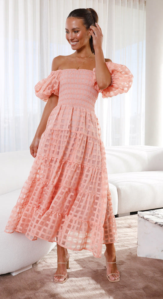 Women One Neck Lantern Sleeve Layer Stitching Dress by Ragazza