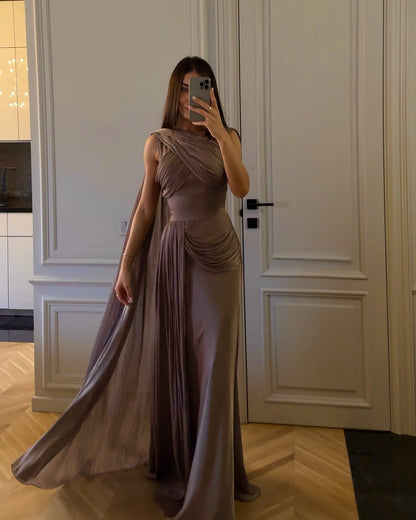Spring Summer Women Clothing Pleated Ribbon Satin Evening Dress  DestGlow