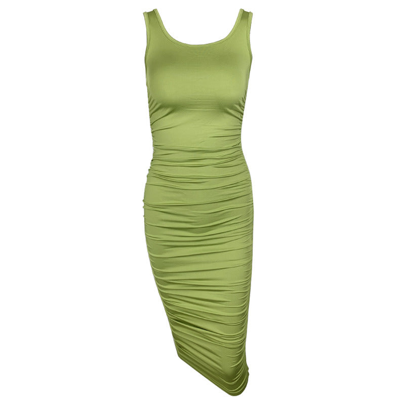 Summer Sexy Women Wear Solid Color Tight Backless Sleeveless Pleated Dress by Ragazza