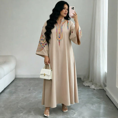 Ethnic Embroidered Pullover Dress Loose Robe Rope Embroidery Craft Women Clothing  DestGlow