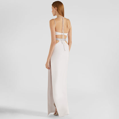 White Rhinestone Hollow Out Cutout out Dress Camisole Backless Maxi Dress Dress Slim Bandage by Ragazza
