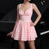 Spring Summer Women Clothing Sweet Dress Twill Plaid Sexy Backless Casual Cami Dress by Ragazza