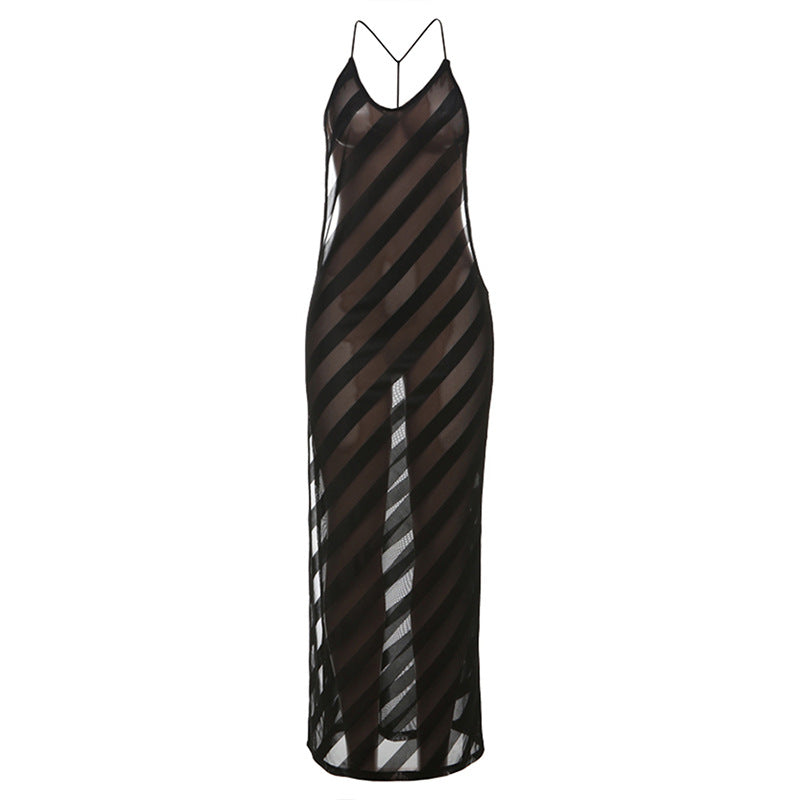 Women Clothing Spring Arrival Sexy Side Split Bare Back Slim Fit See through Dress by Ragazza