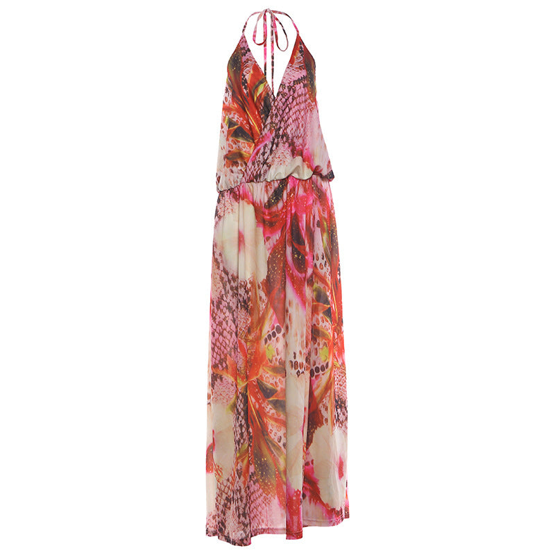 Summer Women Clothing Sexy V neck Halter Backless Split Dress  DestGlow