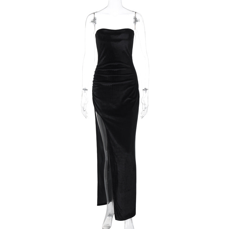 Women Clothing Winter Sexy Slit Slim Pleated Tube Top Dress by Ragazza