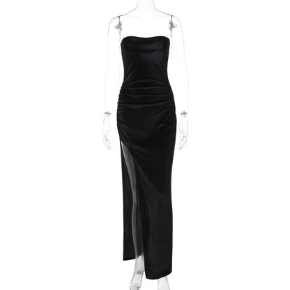 Women Clothing Winter Sexy Slit Slim Pleated Tube Top Dress by Ragazza