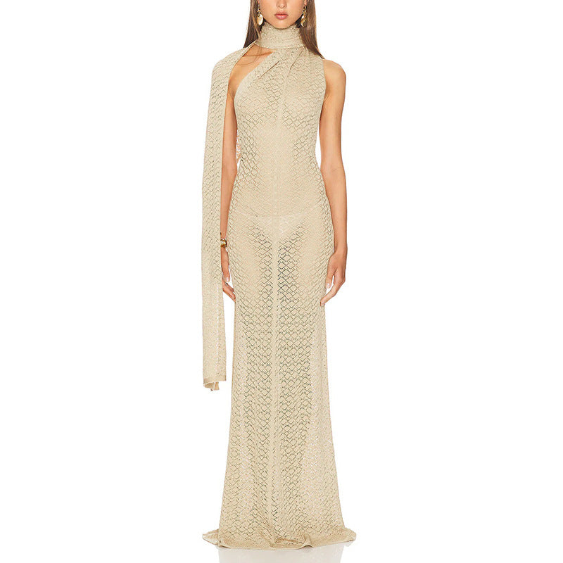 Sexy Dress High Grade Irregular Asymmetric Shawl Collar Hollow Out Cutout Slim Dress by Ragazza