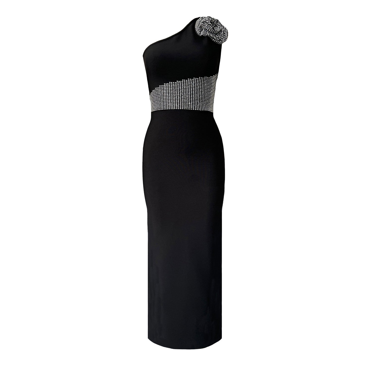 Sexy Diagonal Collar Sleeveless Rhinestone Floral Bandage One Piece Dress Party Cocktail Evening Dress by Ragazza