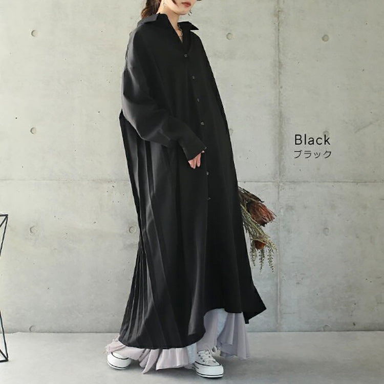 Spring Autumn Loose Overknee Dress Women Casual Large Version Back Pleated Long Shirt Dress by Ragazza