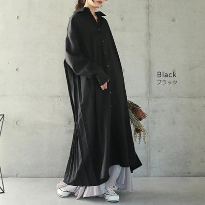Spring Autumn Loose Overknee Dress Women Casual Large Version Back Pleated Long Shirt Dress by Ragazza