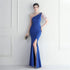 Craft Beaded One Shoulder Diagonal Collar Split Maxi Dress Performance Dinner Dress by Ragazza