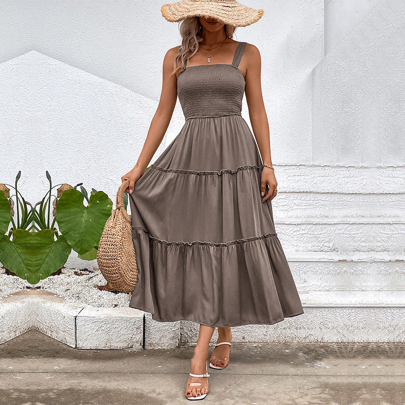Women Solid Color Sling Summer Dress by Ragazza