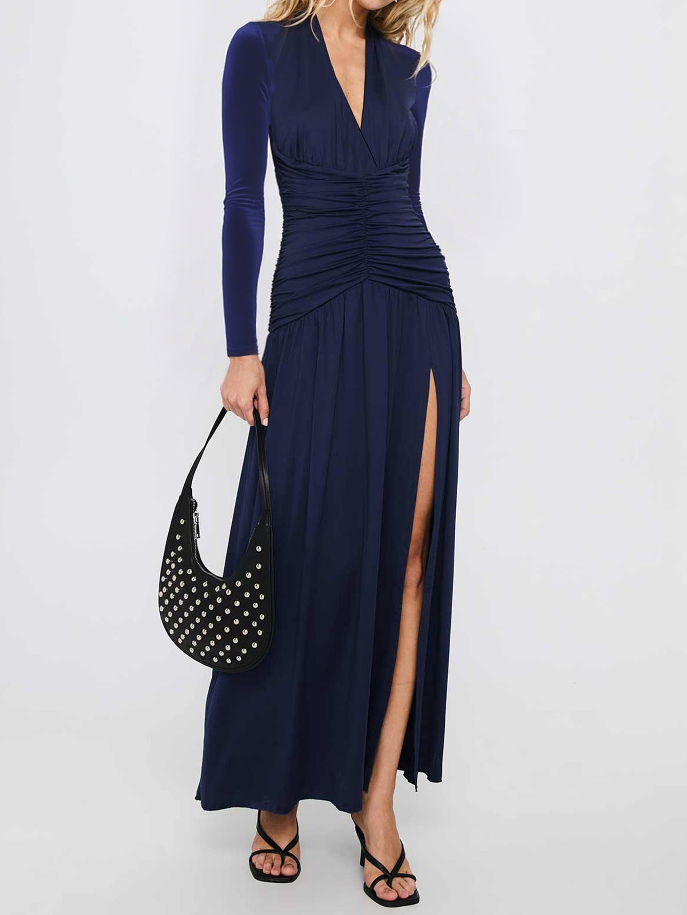 Women Clothing Autumn Winter Elegant Deep V Plunge Long Sleeve Dress by Ragazza