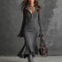 Fall Winter Sexy Zipper Collared Design Bell Sleeve Fishtail Dress Women by Ragazza