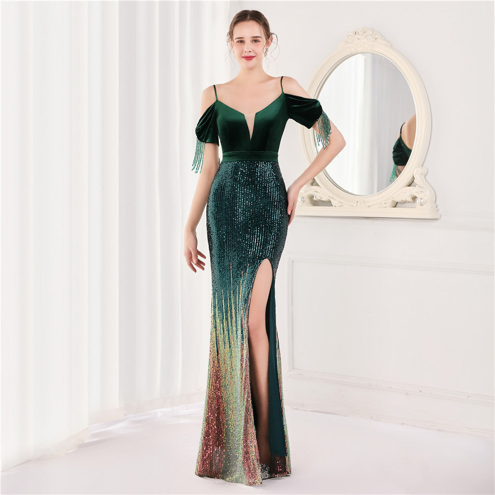 Velvet Spaghetti Straps Cocktail Evening Dress Dress Elegant Company Annual Meeting Women Sexy Long Short Sleeve by Ragazza