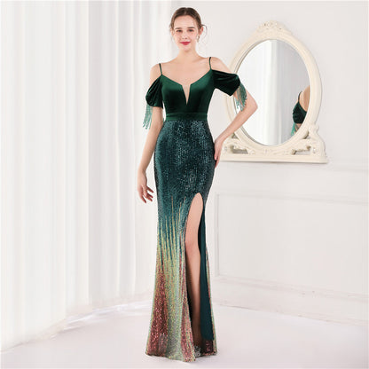Velvet Spaghetti Straps Cocktail Evening Dress Dress Elegant Company Annual Meeting Women Sexy Long Short Sleeve by Ragazza