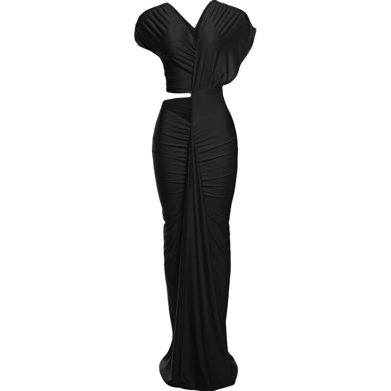 Winter Sexy Slim Fit Cropped Split Dress Solid Color Skinny Sheath Dress by Ragazza