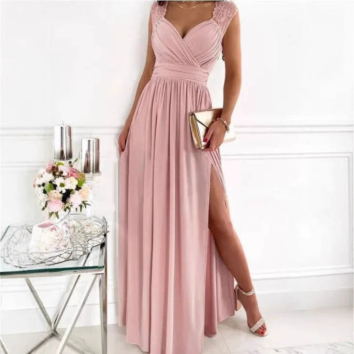 Women Clothing Sleeveless Backless Solid Color Wide Hem Split Women Clothing Dress by Ragazza
