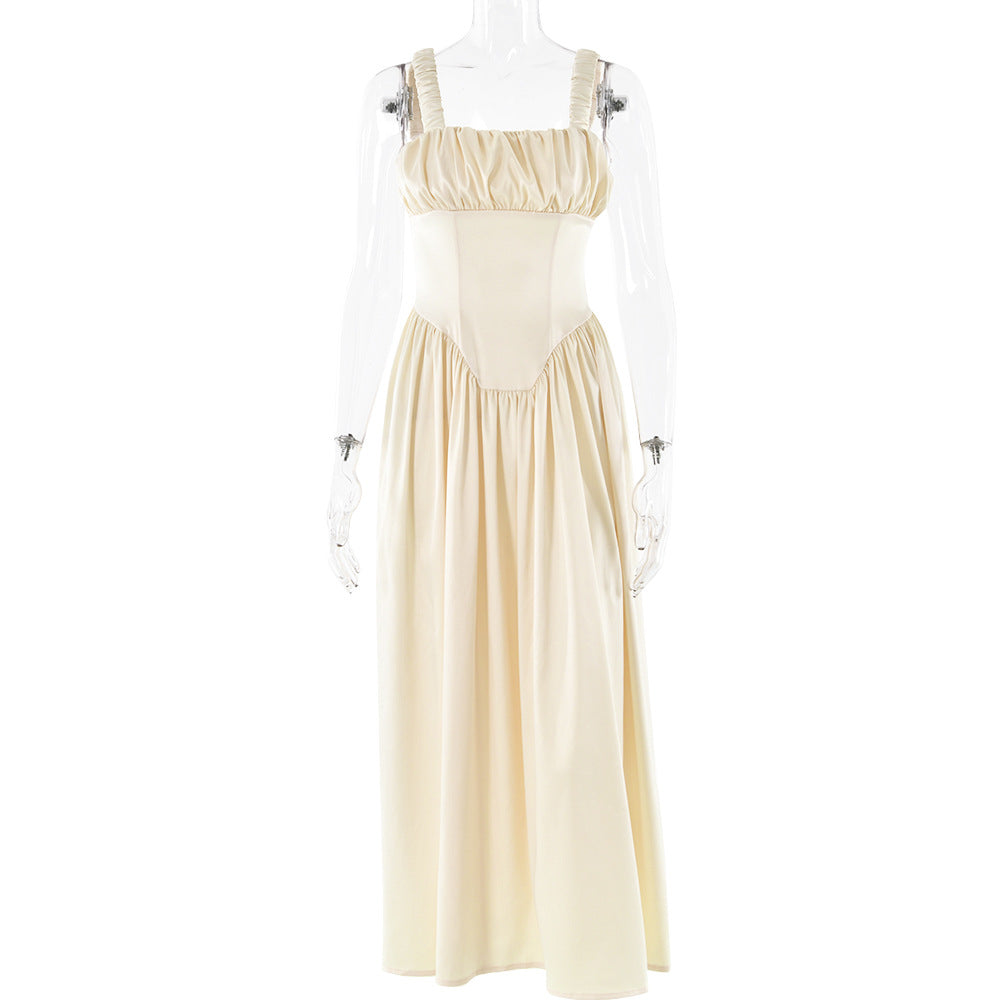 Spring Dress Sexy Square Collar Sling Stitched Backless Dress by Ragazza