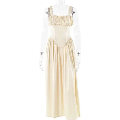 Spring Dress Sexy Square Collar Sling Stitched Backless Dress by Ragazza