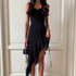 Women Clothes Fashionable Elegant Solid Color Slim Irregular Asymmetric Ruffled Spaghetti Straps Dress by Ragazza