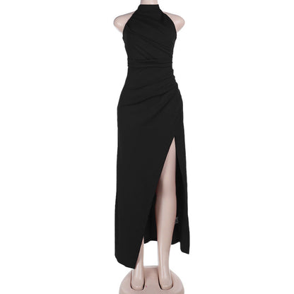 Women Evening Split Halter Party Pleated Dress  DestGlow