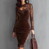 Sexy Lace See through Long Sleeve Dress V neck Lace Patchwork Waist Slimming Hip Wrap Dress by Ragazza