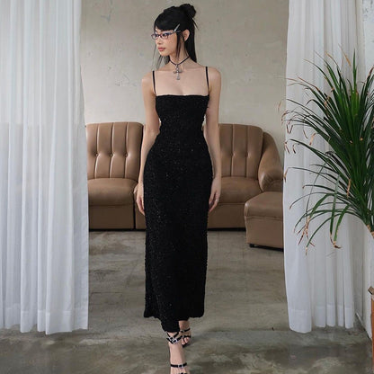 Sexy Suspenders Backless Thin Glittering Hollow Out Cutout Dress Summer Sexy High Grade Dress for Women by Ragazza
