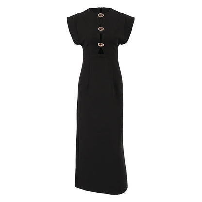 Summer Women Clothing Black Design Tight Waist Hollow Out Cutout Commuting Elegant Dress by Ragazza