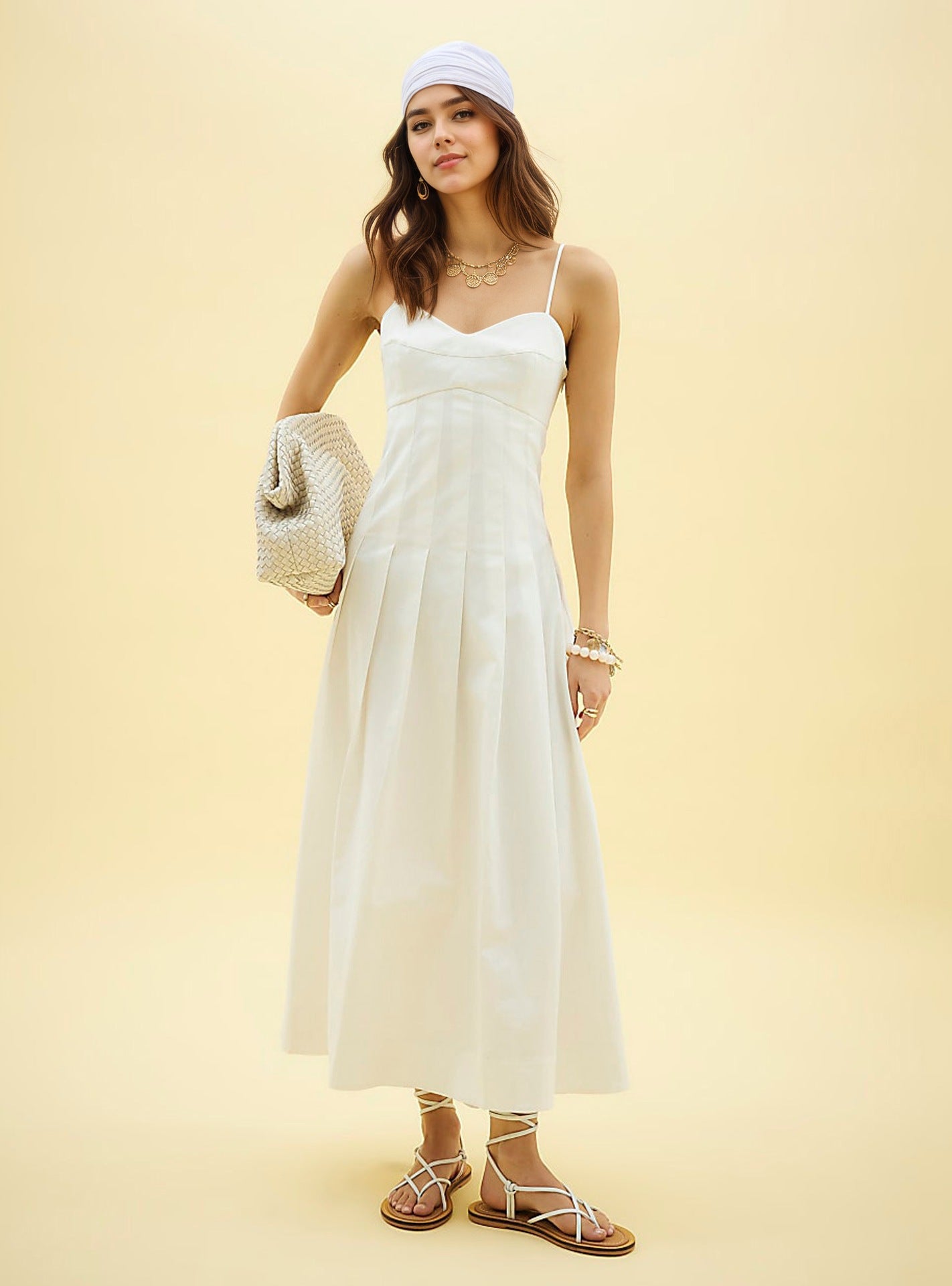 Summer Boning Corset Tube Top Sleeveless Waist Large Swing Solid Color Mid Length Dress Cami Dress by Ragazza