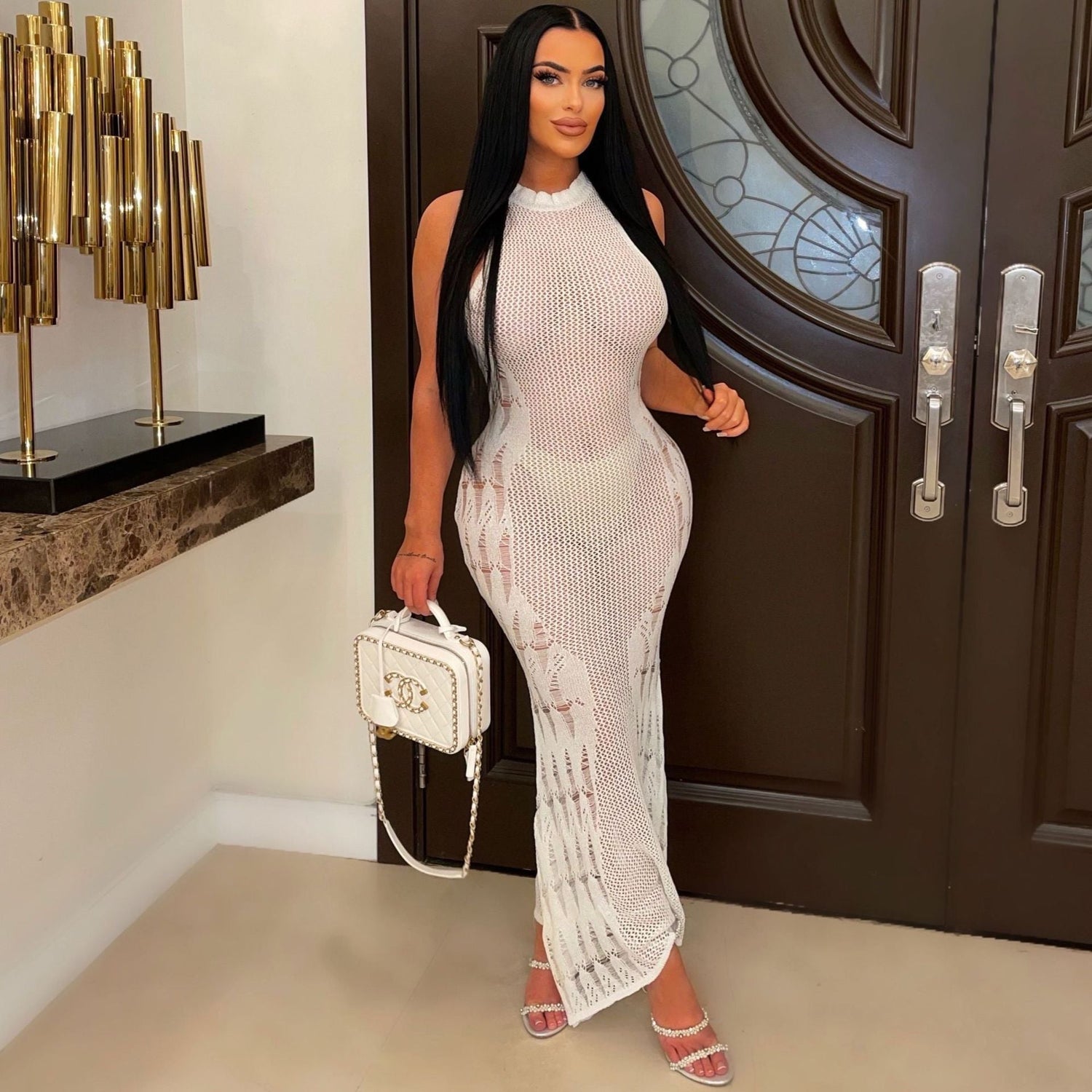 Summer Sexy Women Dress Fashionable Knitted Hollow Out Cutout Beach Dress by Ragazza