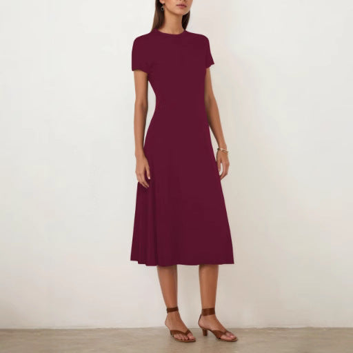 Summer Casual round Neck Short Sleeve Slim Fit A line Swing Dress by Ragazza