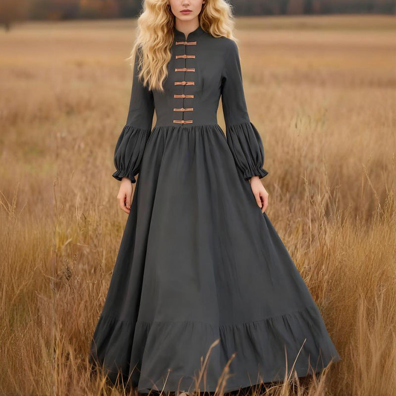 Autumn Winter Women Solid Color High Waist Big Swing Maxi Dress by Ragazza