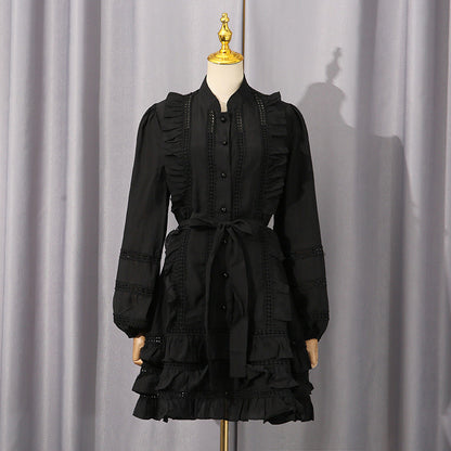 Spring Waist Controlled Short Skirt Stitching Single Breasted Vacation Lace up Dress Women Short Women Clothing by Ragazza