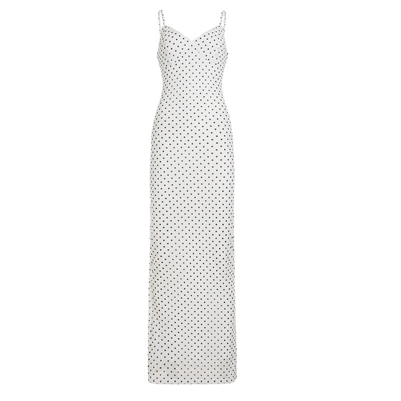 Fashionable Elegant Polka Dot V neck Strap Dress Women Slim Fit Slimming All Matching Sheath Dress by Ragazza