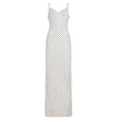 Fashionable Elegant Polka Dot V neck Strap Dress Women Slim Fit Slimming All Matching Sheath Dress by Ragazza