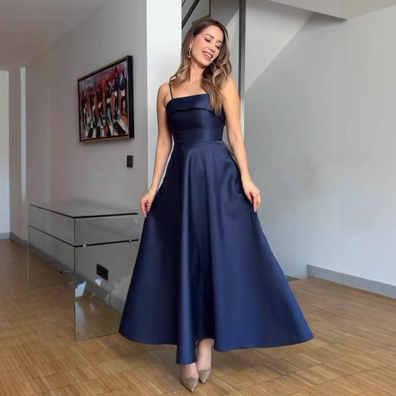 Summer French Retro Elegant Satin Strap Evening Dress by Ragazza