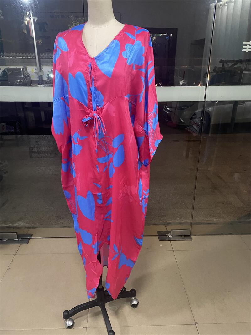 Loose Batwing Sleeve Casual Printing Drawstring Irregular Asymmetric Women Dress by Ragazza