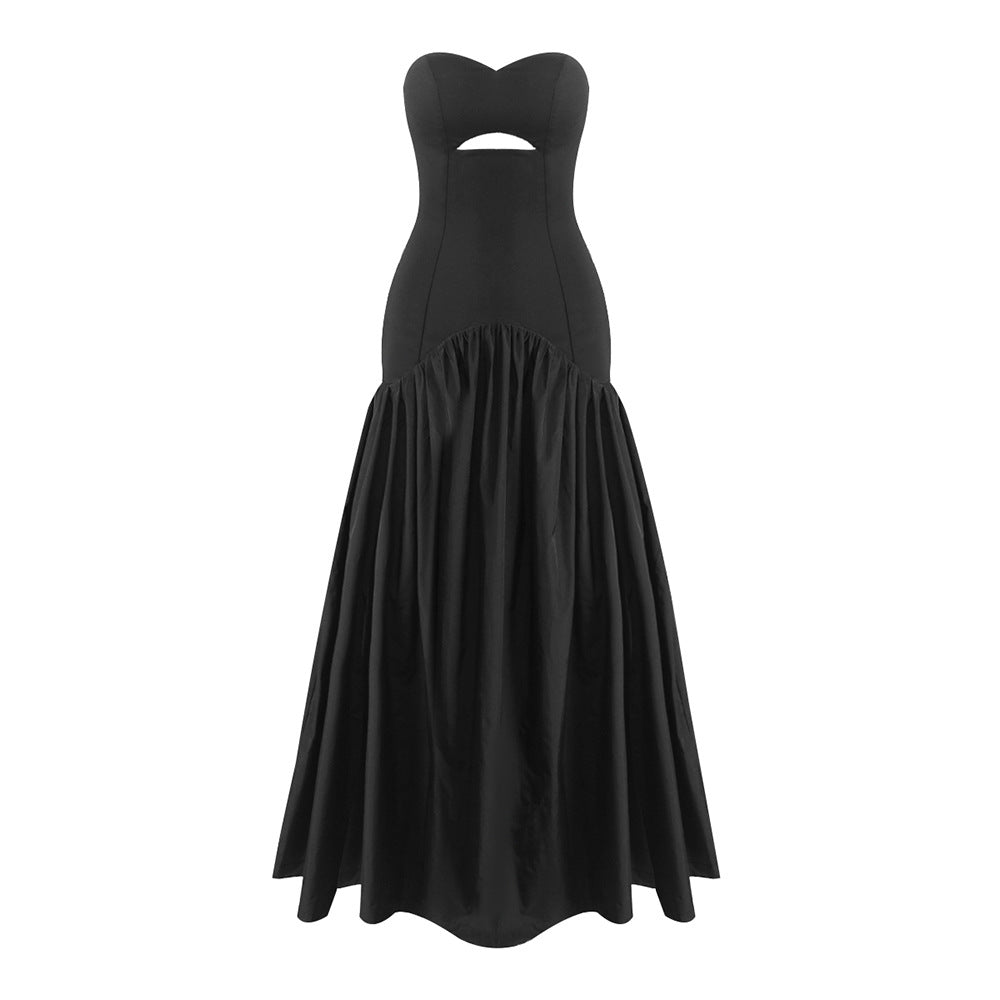 Black Tube Top Evening Dress Women Annual Meeting Dress High End Host Art Exam Maxi Dress A Hemline by Ragazza