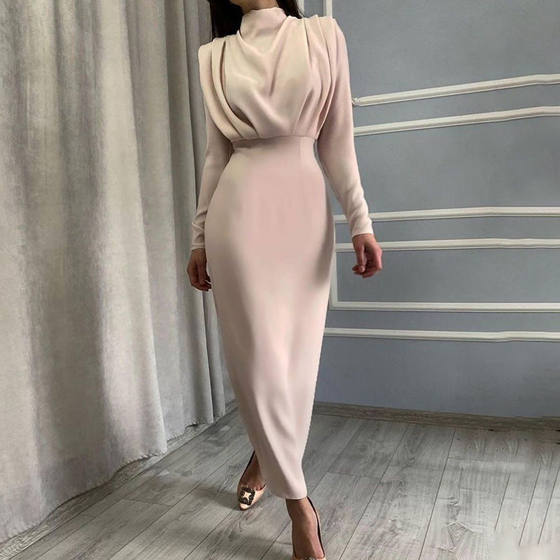 Autumn Waist-Controlled Western Solid Color Long Sleeve Dress by Ragazza