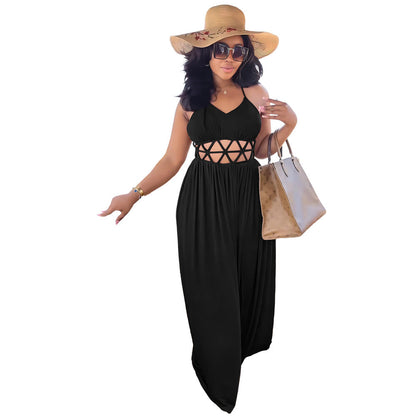Sexy High Waist Hollow Out Cutout Backless Lace up Casual Split Women Dress by Ragazza