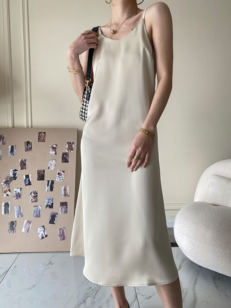 French Acetate Draping Satin Cami Dress Long Women Dress Spring by Ragazza