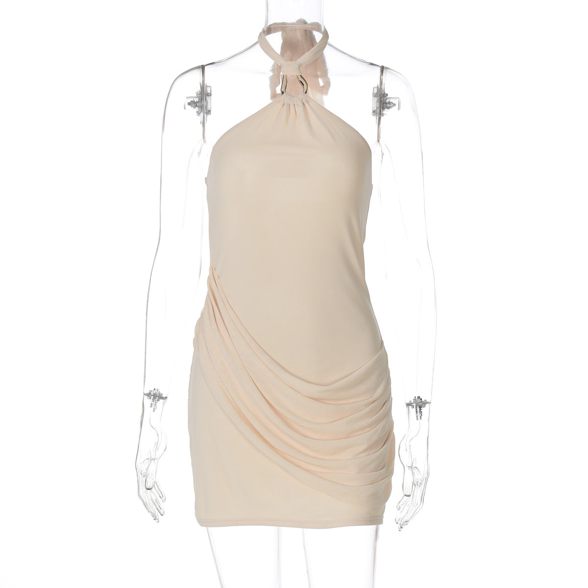 Summer Sexy Stitching Gauzy Package Hip Short Solid Color Street Halter Dress Women by Ragazza