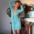 Women Clothing Autumn V neck Lace up Slim Sheath Long Sleeve Dress  DestGlow